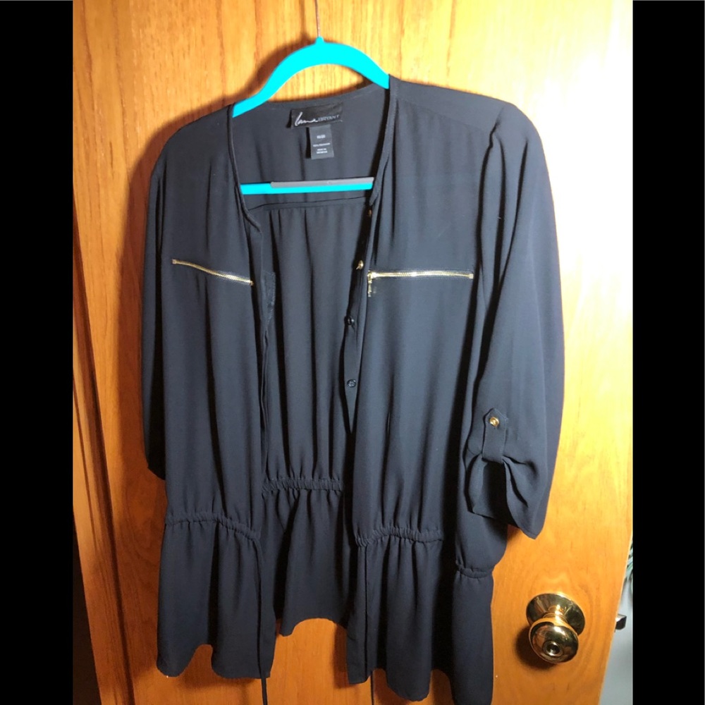 Blk sheer top with gold zippers and elastic waist